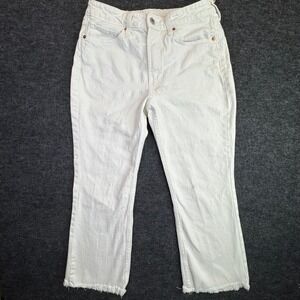 H&M &Denim Flare Jeans Women 8 White High Waist Cropped Raw Hem